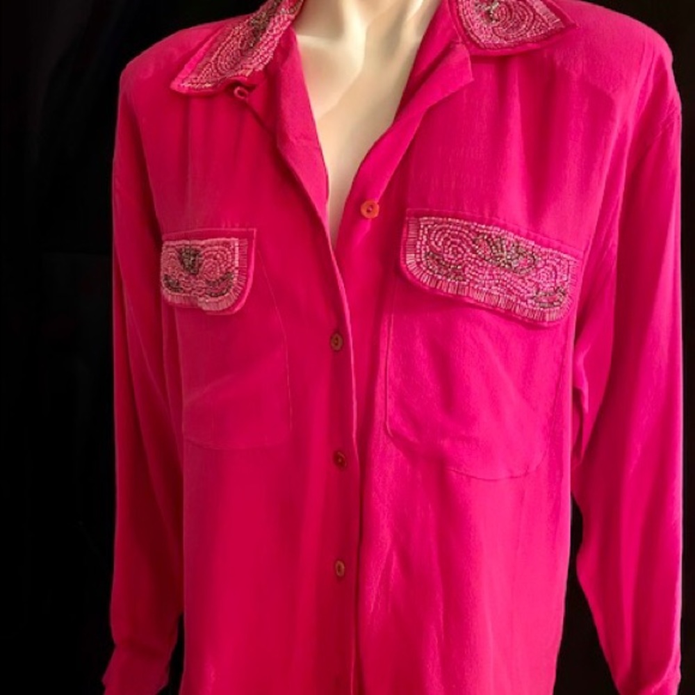 Machetes by Man Sing Pearl embellished silk blouse